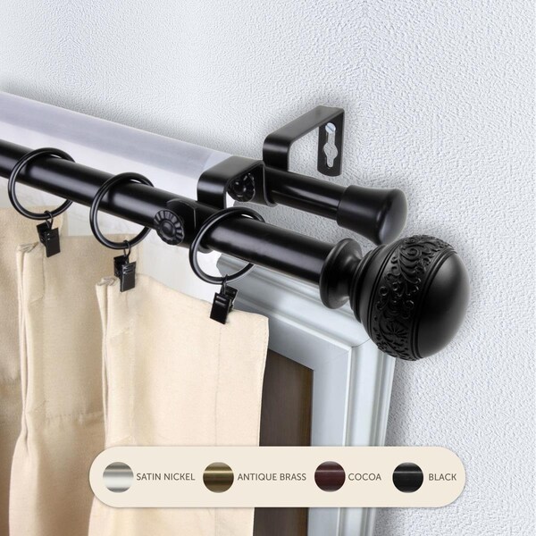 Kd Encimera 0.8125 in. Lucid Double Curtain Rod with 48 to 84 in. Extension, Black - KD3720182