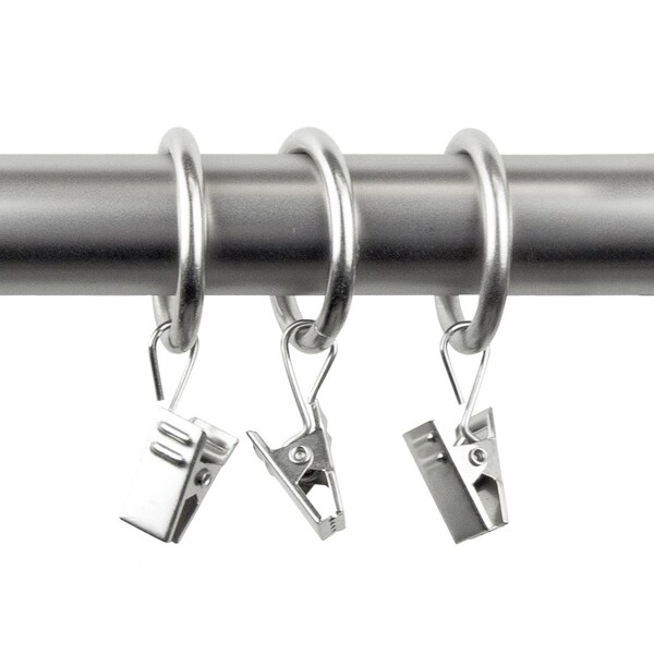 H2H 1 in. Curtain Rings with Clips, Satin Nickel - Set of 10 - H23728621