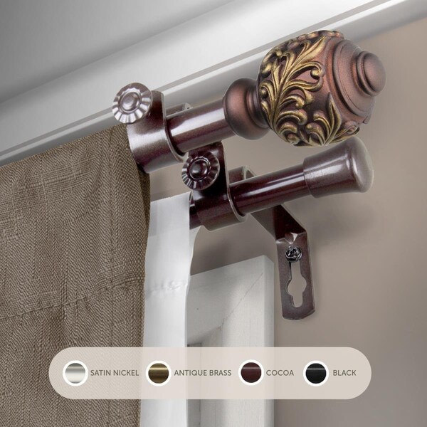 Central Design 0.625 in. Aria Double Curtain Rod with 84 to 120 in. Extension, Cocoa - 5709-847D