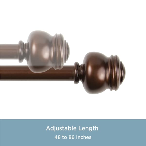 Kenney Mfg Kenney Glendale 5/8" Standard Decorative Window Curtain Rod, 48-86", Cocoa - KN71622V1