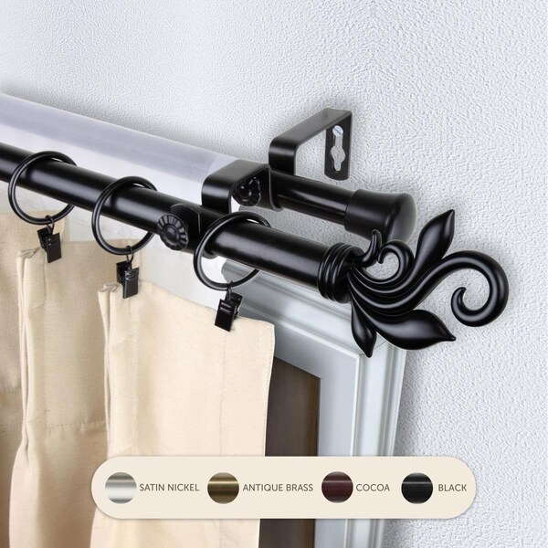 Kd Encimera 0.8125 in. Giles Double Curtain Rod with 28 to 48 in. Extension, Black - KD3721165