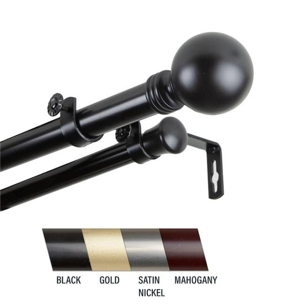 Central Design Central Design 100-01-1602-D Globus 1 in. Double Curtain Rod; 160-240 in. - Black - 100-01-1602-D
