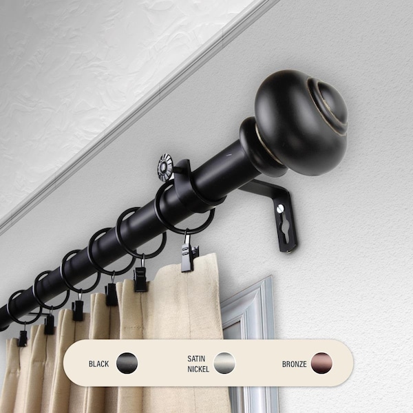 Central Design 1 in. Dani Curtain Rod with 66 to 120 in. Extension, Black - 100-34-662