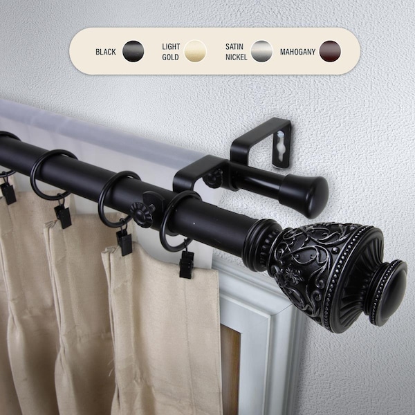 Central Design 1 in. Ron Double Curtain Rod with 160 to 240 in. Extension, Black - 100-09-1602-D