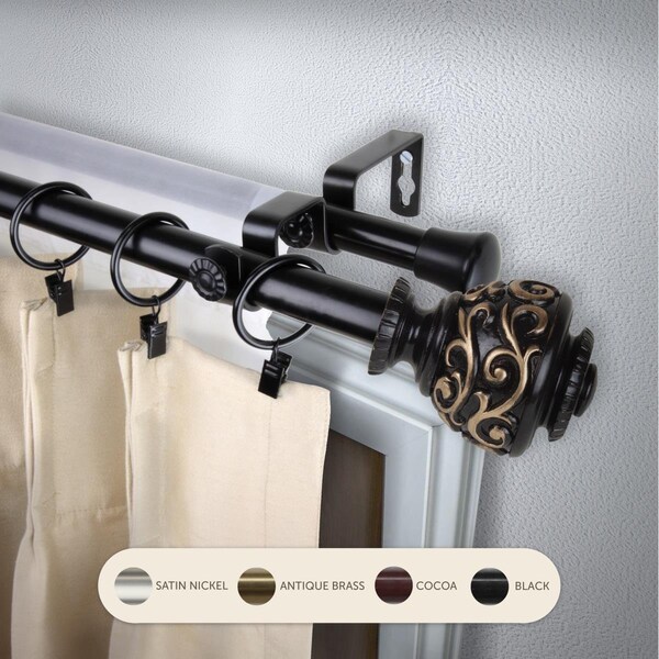 Kd Encimera 0.8125 in. Harmony Double Curtain Rod with 28 to 48 in. Extension, Black - KD3723278