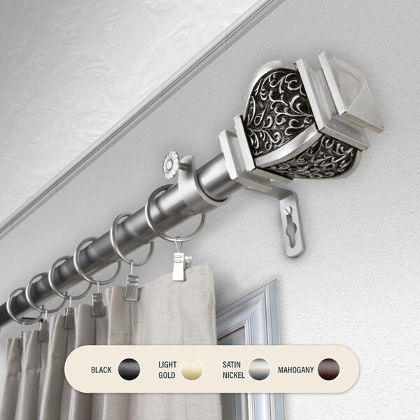 Central Design 1 in. Harrison Curtain Rod with 48 to 84 in. Extension, Satin Nickel - 100-14-485