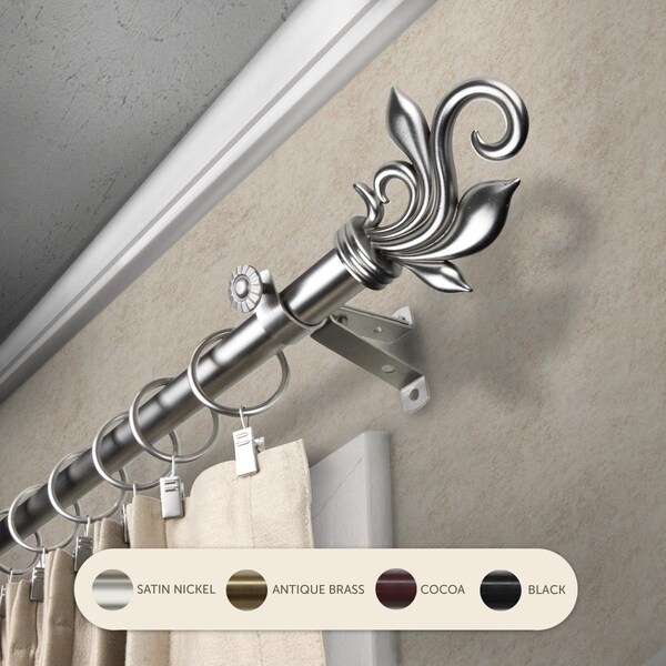 Central Design 0.8125 in. Giles Curtain Rod with 120 to 170 in. Extension, Satin Nickel - 4874-995