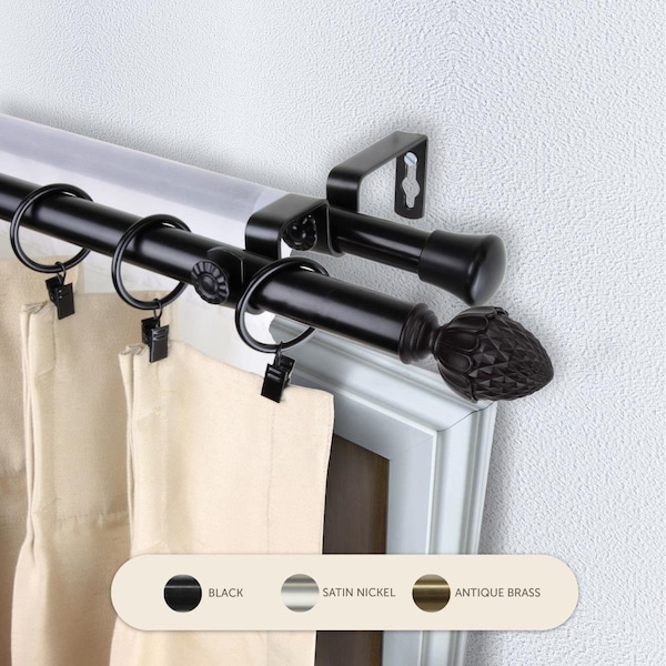 Kd Encimera 0.8125 in. Opal Double Curtain Rod with 120 to 170 in. Extension, Black - KD3714631