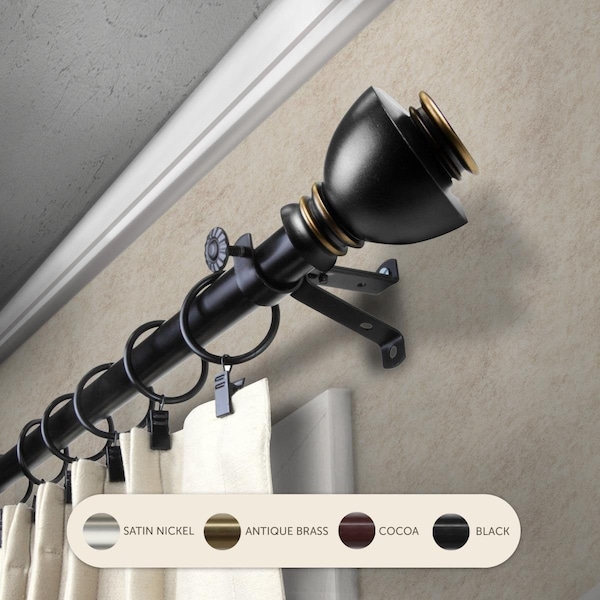 Kd Encimera 0.8125 in. Kingsly Curtain Rod with 48 to 84 in. Extension, Black - KD3733774