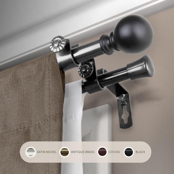 Central Design 0.625 in. Jayden Double Curtain Rod with 84 to 120 in. Extension, Black - 5710-842D