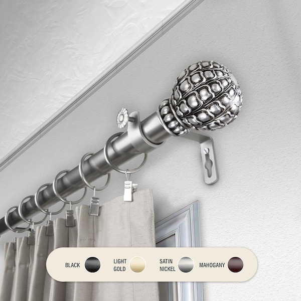 Central Design 1 in. Velia Curtain Rod with 28 to 48 in. Extension, Satin Nickel - 100-05-285
