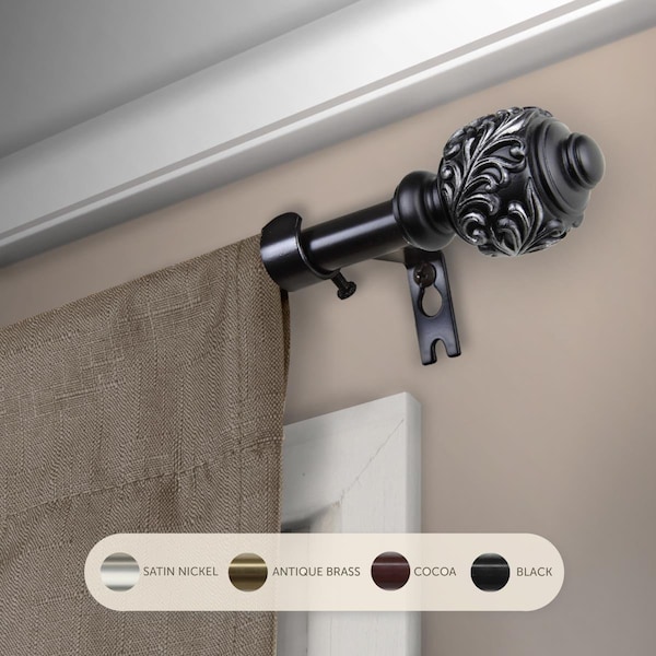 Central Design 0.625 in. Aria Curtain Rod with 48 to 84 in. Extension, Black - 5709-482