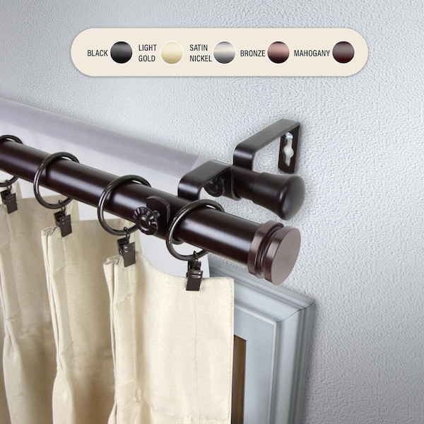 Kd Encimera 1 in. Cap Double Curtain Rod with 28 to 48 in. Extension, Mahogany - KD3717539