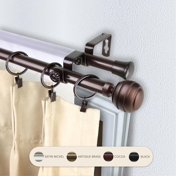 Kd Encimera 0.8125 in. Louise Double Curtain Rod with 28 to 48 in. Extension, Cocoa - KD3724044