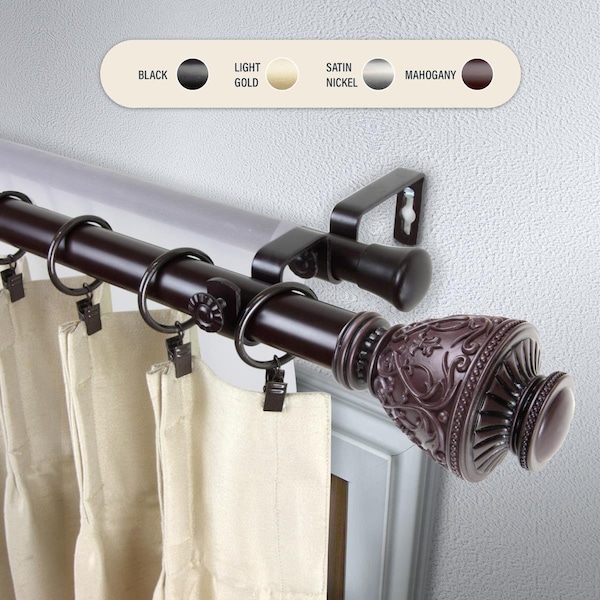 Central Design 1 in. Ron Double Curtain Rod with 48 to 84 in. Extension, Mahogany - 100-09-486-D