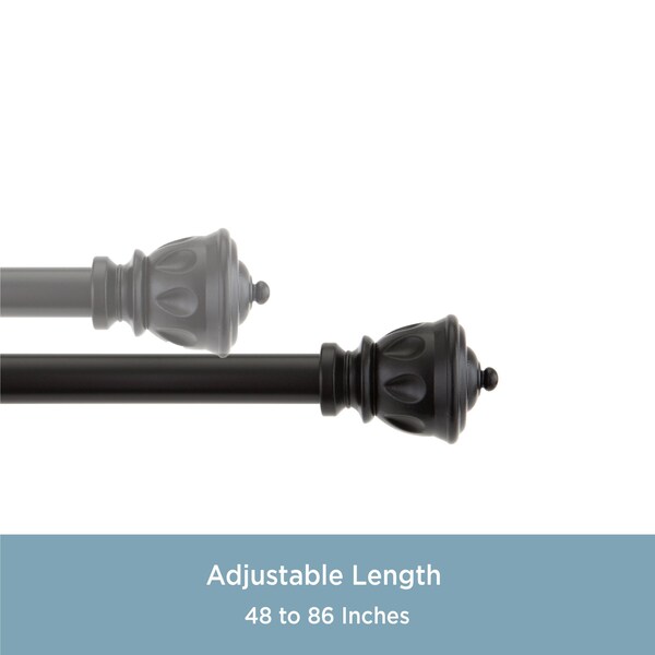 Kenney Mfg Kenney Kiera 5/8" Standard Decorative Window Curtain Rod, 48-86", Black - KN71670