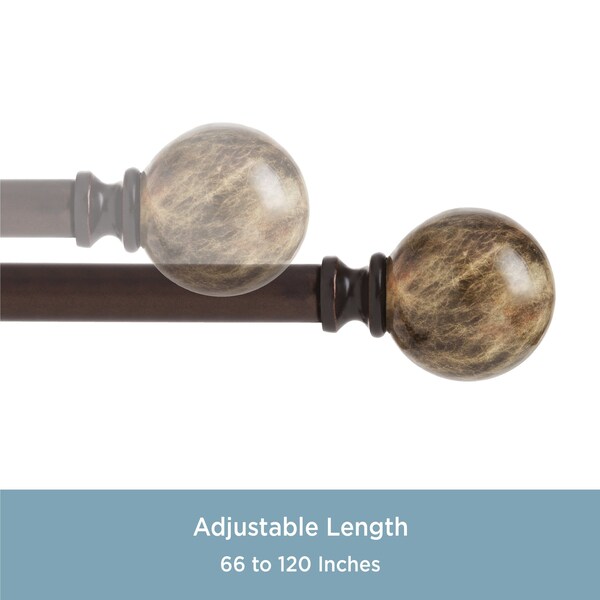 Kenney Mfg Kenney Marble Ball 3/4" Standard Decorative Window Curtain Rod, 66-120", Brown Marble - KN80437NP