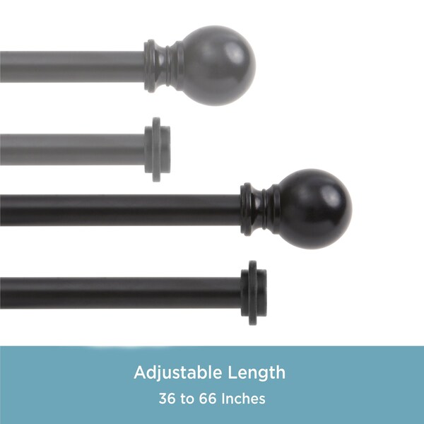 Kenney Mfg Kenney Ball 5/8" Standard Decorative Window Double Curtain Rod, 36-66", Matte Black - KN75917NP