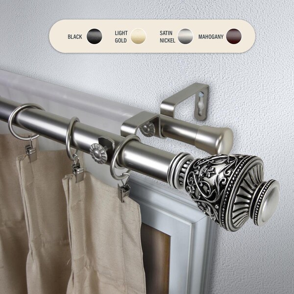 Central Design 1 in. Ron Double Curtain Rod with 48 to 84 in. Extension, Satin Nickel - 100-09-485-D