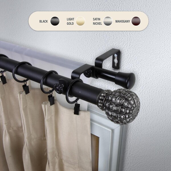 Kd Encimera 1 in. Velia Double Curtain Rod with 28 to 48 in. Extension, Black - KD3731309