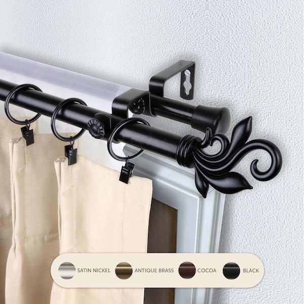 Central Design 0.8125 in. Giles Double Curtain Rod with 48 to 84 in. Extension, Black - 4774-482