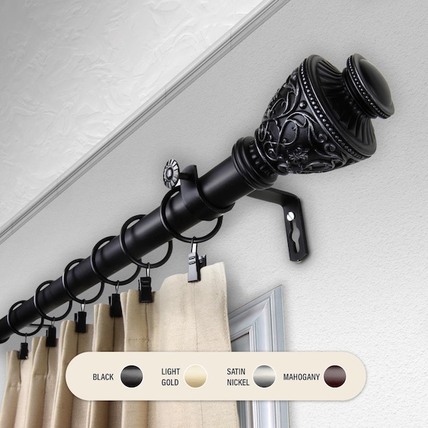 Central Design 1 in. Ron Curtain Rod with 66 to 120 in. Extension, Black - 100-09-662
