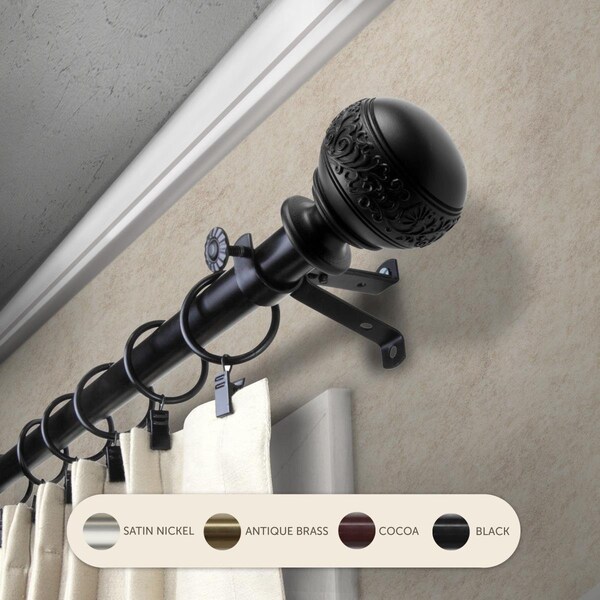 Central Design 0.8125 in. Lucid Curtain Rod with 66 to 120 in. Extension, Black - 4887-662