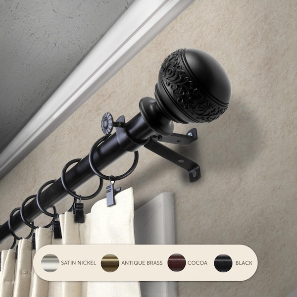 Central Design 0.8125 in. Lucid Curtain Rod with 28 to 48 in. Extension, Black - 4887-282