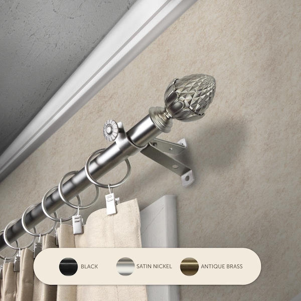 Central Design 0.8125 in. Opal Curtain Rod with 48 to 84 in. Extension, Satin Nickel - 4867-485