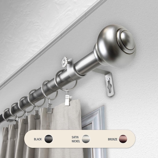 Central Design 1 in. Dani Curtain Rod with 66 to 120 in. Extension, Satin Nickel - 100-34-665