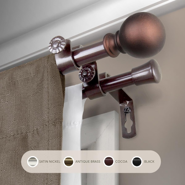 Central Design 0.625 in. Jayden Double Curtain Rod with 48 to 84 in. Extension, Cocoa - 5710-487D