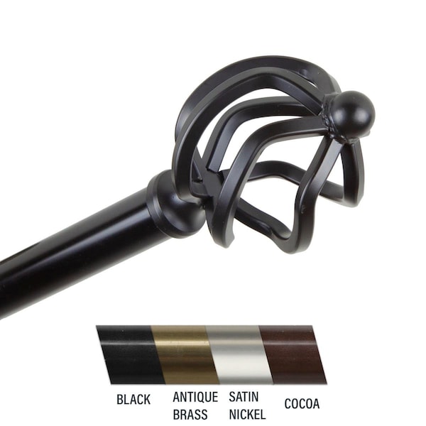 Central Design Giro 0.81 in. Curtain Rod; 48-84 in. - Black - 4842-482