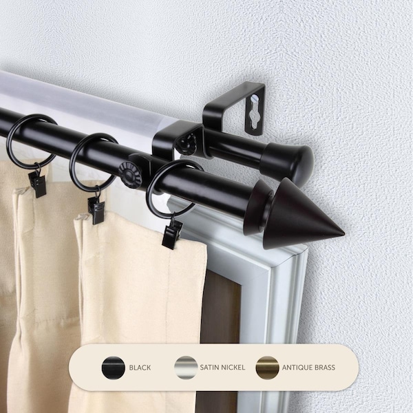 Central Design 0.8125 in. Jacob Double Curtain Rod with 48 to 84 in. Extension, Black - 4765-482