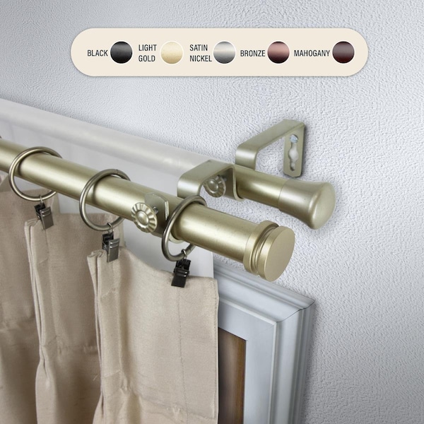 Central Design 1 in. Cap Double Curtain Rod with 48 to 84 in. Extension, Light Gold - 100-50-483-D