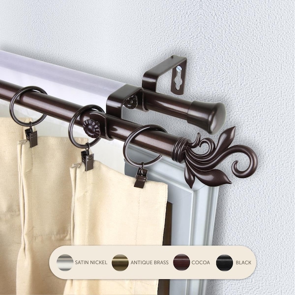 Central Design 0.8125 in. Giles Double Curtain Rod with 66 to 120 in. Extension, Cocoa - 4774-667