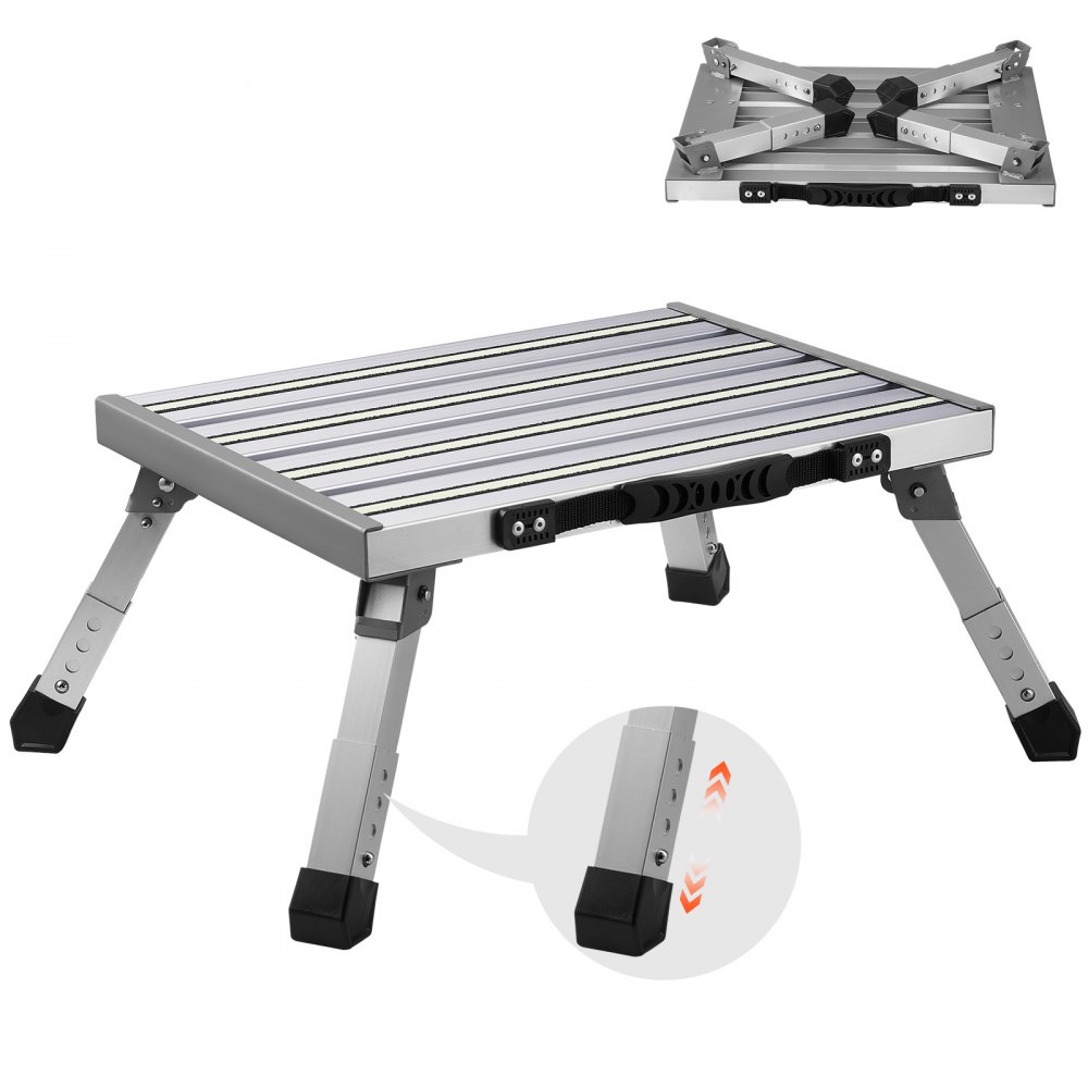 VEVOR RV Steps, Aluminum Alloy Folding Platform Step Adjustable Height, Portable Step Stool with Wide Anti-Slip Surface, Rubber Feet, Reflective Strips and Handle, Supports Up to 1000lbs - FCTDLHJ000009DBBCV0