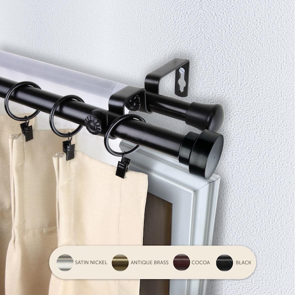 Kd Encimera 0.8125 in. Cappa Double Curtain Rod with 66 to 120 in. Extension, Black - KD3738928