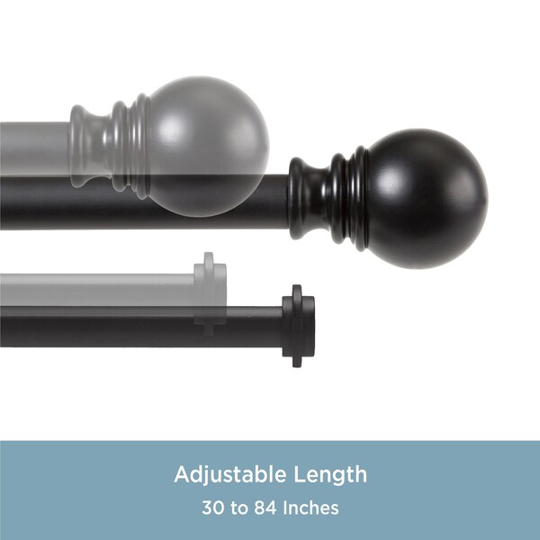 Kenney Mfg Kenney Layla 1" Value Decorative Window Double Curtain Rod, 30-84", Black - KN87008V1NP