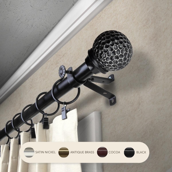 Central Design 0.8125 in. Nicholson Curtain Rod with 66 to 120 in. Extension, Black - 4885-662