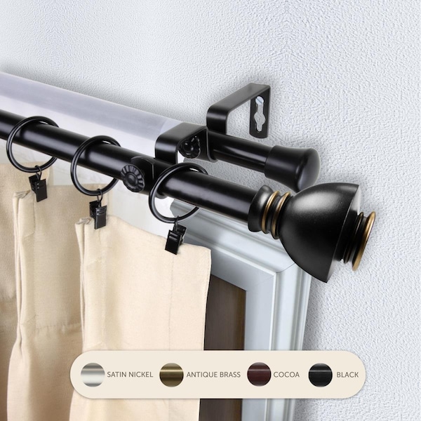 Central Design 0.8125 in. Kingsly Double Curtain Rod with 48 to 84 in. Extension, Black - 4786-482