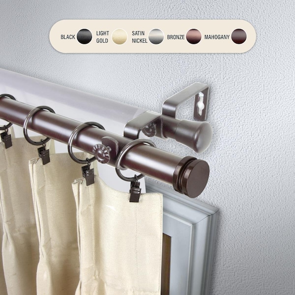 Central Design 1 in. Cap Double Curtain Rod with 48 to 84 in. Extension, Bronze - 100-50-489-D