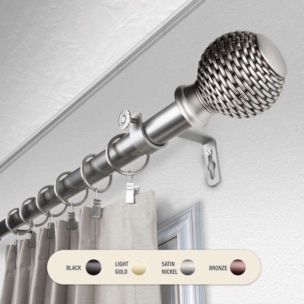 Central Design 1 in. Wicker Curtain Rod with 66 to 120 in. Extension, Satin Nickel - 100-76-665