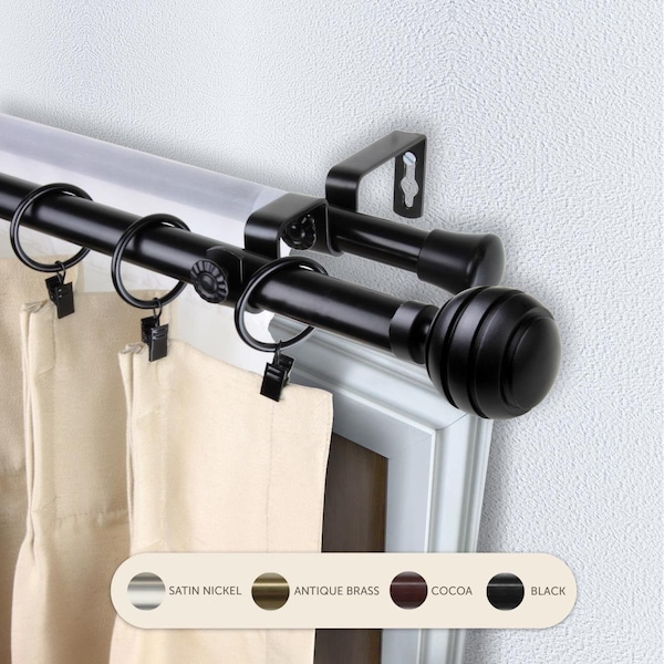 Kd Encimera 0.8125 in. Louise Double Curtain Rod with 66 to 120 in. Extension, Black - KD3714628