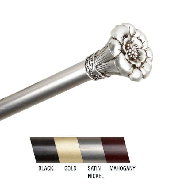 Central Design Flora 1 in. Curtain Rod, 66-120 in. - Satin Nickel - CE436950