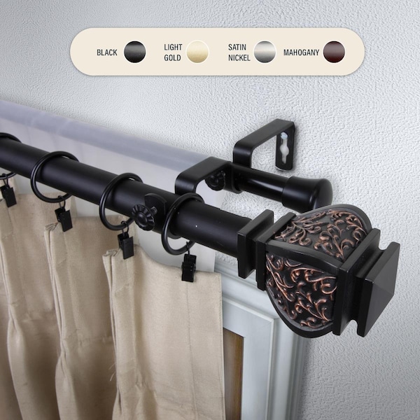 Central Design 1 in. Harrison Double Curtain Rod with 28 to 48 in. Extension, Black - 100-14-282-D