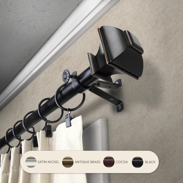 Central Design 0.8125 in. Vicky Curtain Rod with 48 to 84 in. Extension, Black - 4882-482