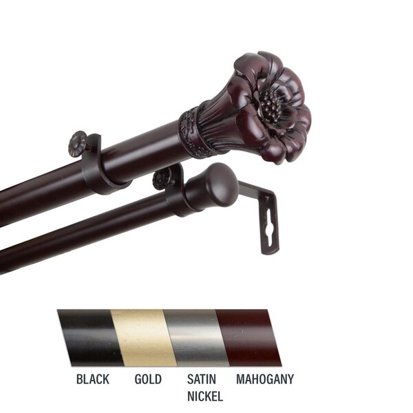 Central Design Flora 1 in. Double Curtain Rod, 66-120 in. - Mahogany - CE437034