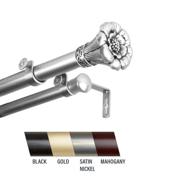 Central Design Flora 1 in. Double Curtain Rod, 66-120 in. - Satin Nickel - CE437030