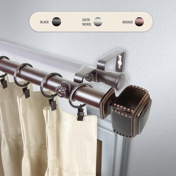 Central Design 1 in. Studded Double Curtain Rod with 48 to 84 in. Extension, Bronze - 100-27-489-D