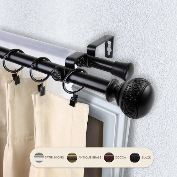 Central Design 0.8125 in. Lucid Double Curtain Rod with 120 to 170 in. Extension, Black - 4787-992